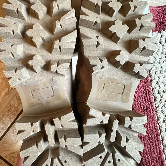 JustFab Tan Heeled Boots with Cream Fur Trim - Picture 9 of 13